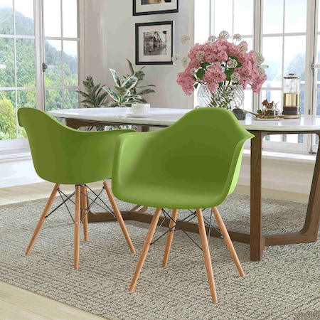 Flash Furniture 2 Pk. Alonza Series Green Plastic Chair with Wooden Legs 2-FH-132-DPP-GN-GG